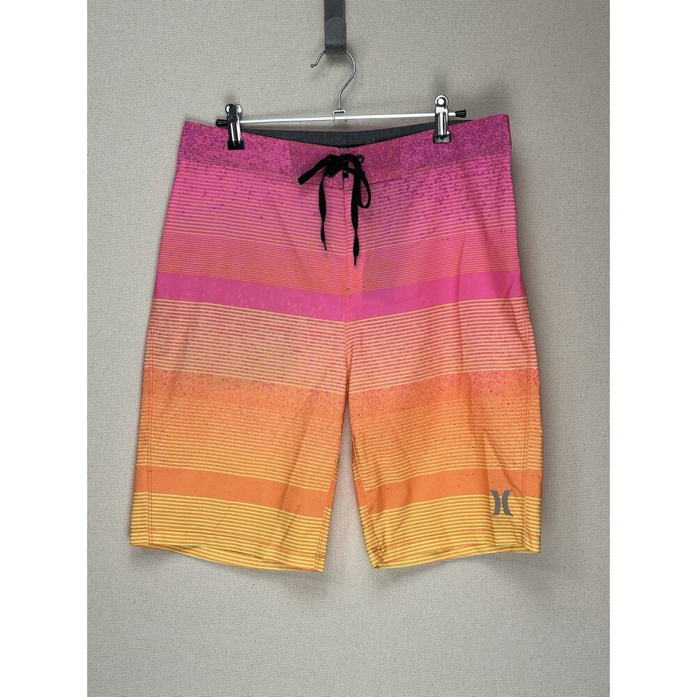 Hurley Pink Orange Yellow Gradient Stripe Swim Trunks